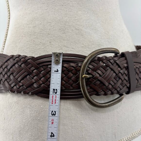 Womens Plus Sz 2XL Brown Leather Weaved Belt Wide Boho Casual - Picture 3 of 11